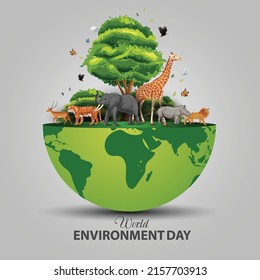 Animals in forest, Creative design world environment and earth day drawing and painting concept. vector illustration design