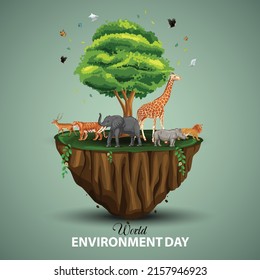 Animals in forest, Creative design world environment and earth day drawing and painting concept. vector illustration design