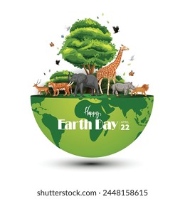 Animals in forest, Creative design world environment and earth day drawing and painting concept. vector illustration design