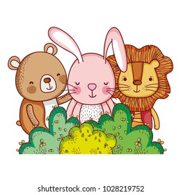 Animals in forest doodle cartoons