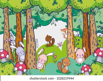 Animals in the forest doodles cartoons