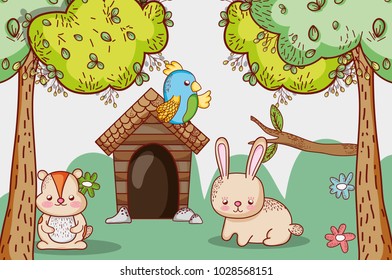 Animals in the forest doodles cartoons