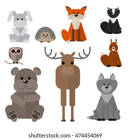 Animals of the forest , set wild animals on a white background , vector