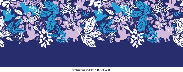 Animals in the forest silhouettes horizontal seamless pattern background border