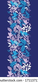 Animals in the forest silhouettes vertical seamless pattern background border