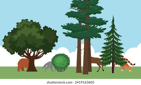 Animals in the forest. Vector illustration in flat design style.