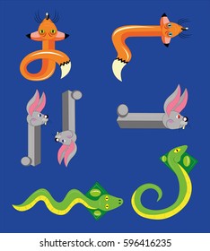Animals in the form of arrows, a fox, a hare, a cobra