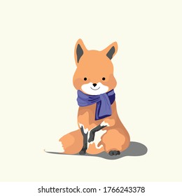Animals. A fox in a blue scarf. Flat design. Vector illustration