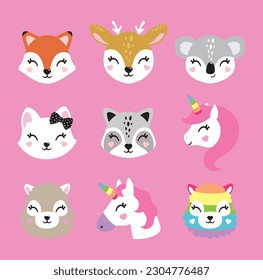 Animals fox deer koala cat racoon unicorn alpaca lama cute portrait face kids room decor poster logo kids room decor t-shirt design print nursery little wall design wall design abstract inspiration