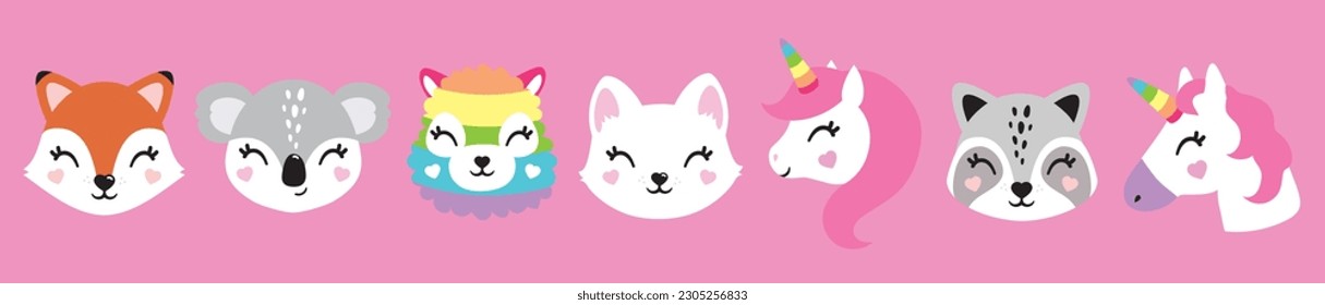 Animales zorro ciervo koala gato racoon unicornio alpaca lama lindo retrato cara niños decoración de habitación afiche niños decoración de habitación diseño de camiseta impresión vivero diseño de pared pequeño diseño de pared inspiración abstracta