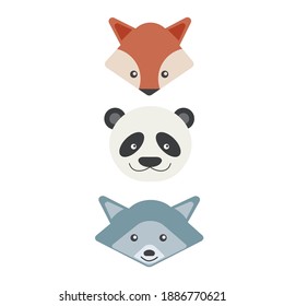 
Animals. fox is panda is raccoon. flat design. vector