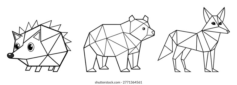 Animals in geometric shapes: Hedgehog, Bear, Jackal.