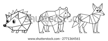 Animals in geometric shapes: Hedgehog, Bear, Jackal.