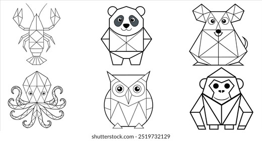 Animals in geometric shapes: Lobster, Monkey, Mouse, Octopus, Owl, Panda