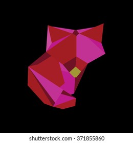 animals in the geometric style Fox. Low polygon style purple fox logo element for business visual identity- triangular geometric abstract fox vector illustration isolated on black background