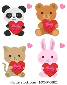 animals giving heart chocolate illustration