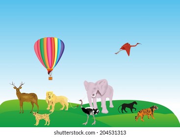 Animals in green valley