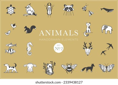 Elementos dibujados a mano en animales, ilustraciones en animales