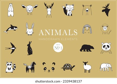 Elementos dibujados a mano en animales, ilustraciones en animales