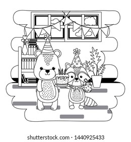 Animals with happy birthday icon design