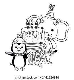 Animals with happy birthday icon design