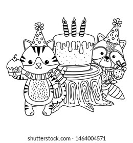 Animals with happy birthday icon design