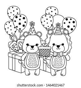 Animals with happy birthday icon design