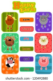 Animals from happy farm - simple cartoon icons.