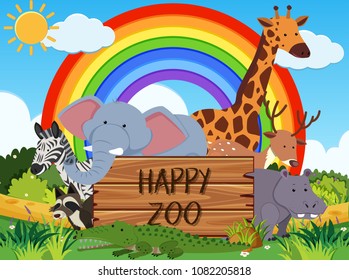 Animals in a Happy Zoo Banner illustration