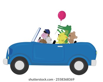 Animals having fun driving a sports car.