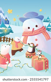 Animals having a party in the snow poster