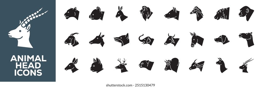 Animals head line icons set. linear style symbols collection, outline signs pack. vector graphics. Set includes icons as wild tiger, lion, monkey, elephant front view, zoo horse, farm goat, cat