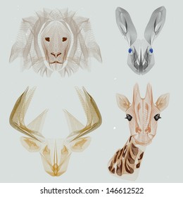 animals head on retro background stained paper