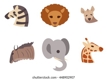 Animals heads set in flat style. Vector Illustration.