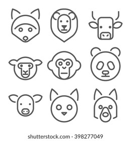 Animals heads vector line icons set.