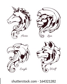 Animals heads vintage vector set. Vector illustration. 