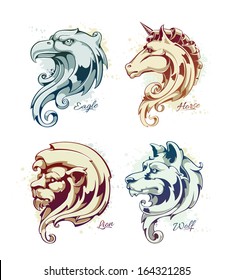 Animals heads vintage vector set. Vector illustration. 