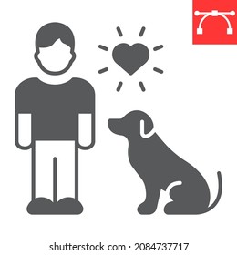 Animals Help Glyph Icon, Pet And Volunteering, Man And Dog Vector Icon, Vector Graphics, Editable Stroke Solid Sign, Eps 10.