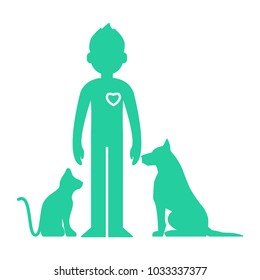 Animals help. Man love pets - vector
