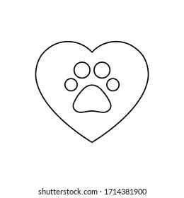 Los animales ayudan a la ilustración vectorial aislada en fondo blanco. Huella animal, traza en el corazón. Icono voluntario, benéfico, donación.
