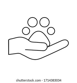 Animals help vector illustration isolated on white background. Animal footprint, trace in hands. Voluntary, charity, donation icon.