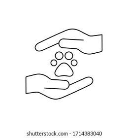 Animals help vector illustration isolated on white background. Animal footprint, trace in hands. Voluntary, charity, donation icon.