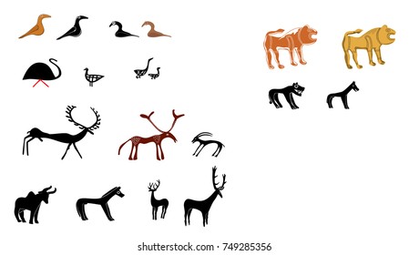 animals herbivores carnivores birds drawing vector