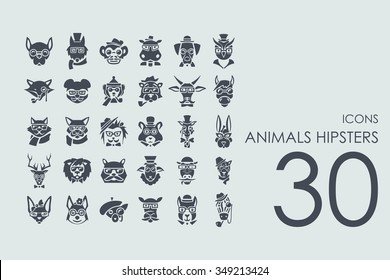 animales hipsters conjunto vectorial de iconos modernos y simples