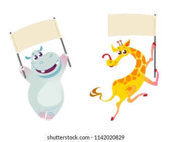 Animals holding blank banners and signs.