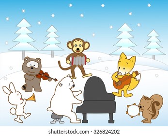 Animals holding a concert in winter