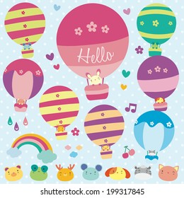 Animals hot air balloon illustration