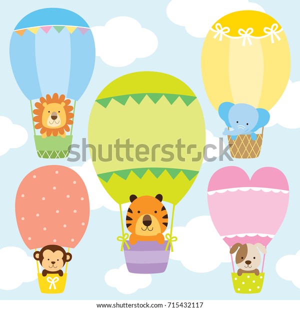 Animals Hot Air Balloons Vector Illustration Stock Vector Royalty Free