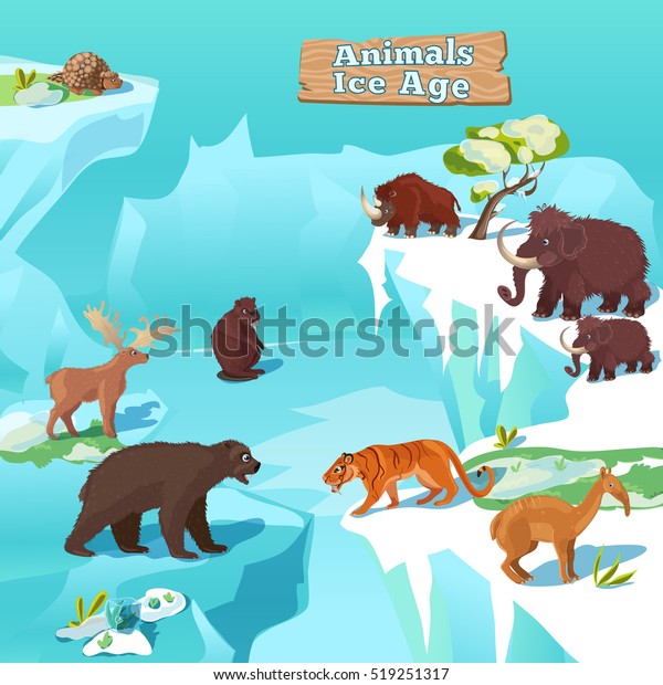 Hakuun Animals Ice Age Composition Tiger Bear Liittyva Vektorikuva Rojaltivapaa 519251317