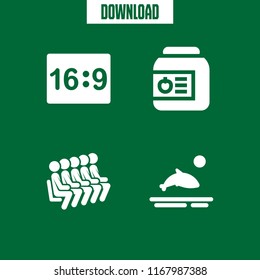 animals icon. 4 animals vector set. conserve, camera big screen size, waiting and dolphins icons for web and design about animals theme